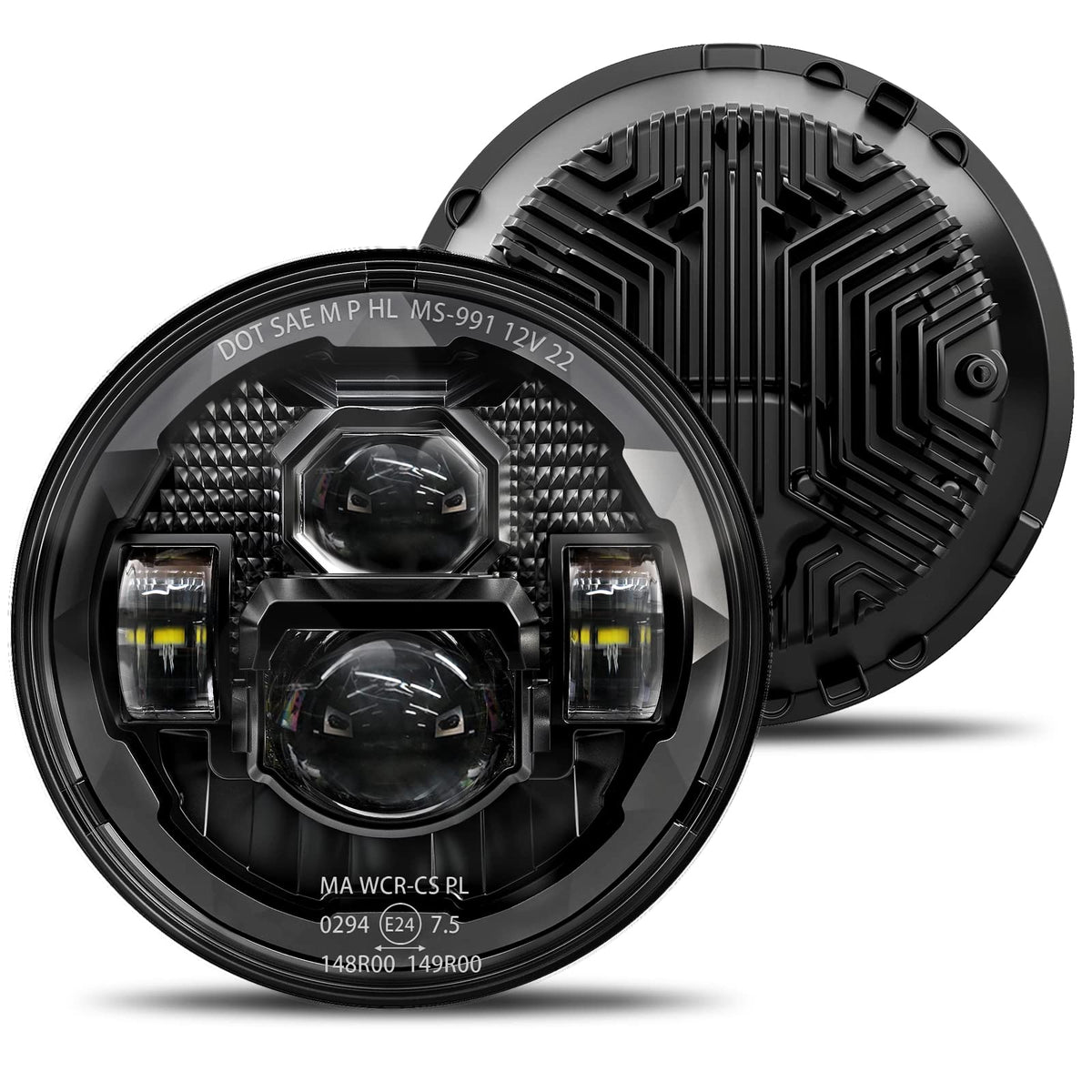HWSTAR front view of 7-inch LED headlight showing face and benefit of uniform brightness