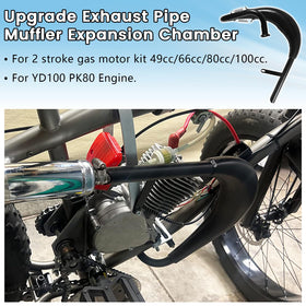 HXGXKBQ exhaust mounted on a motorized bike showing fitment benefit
