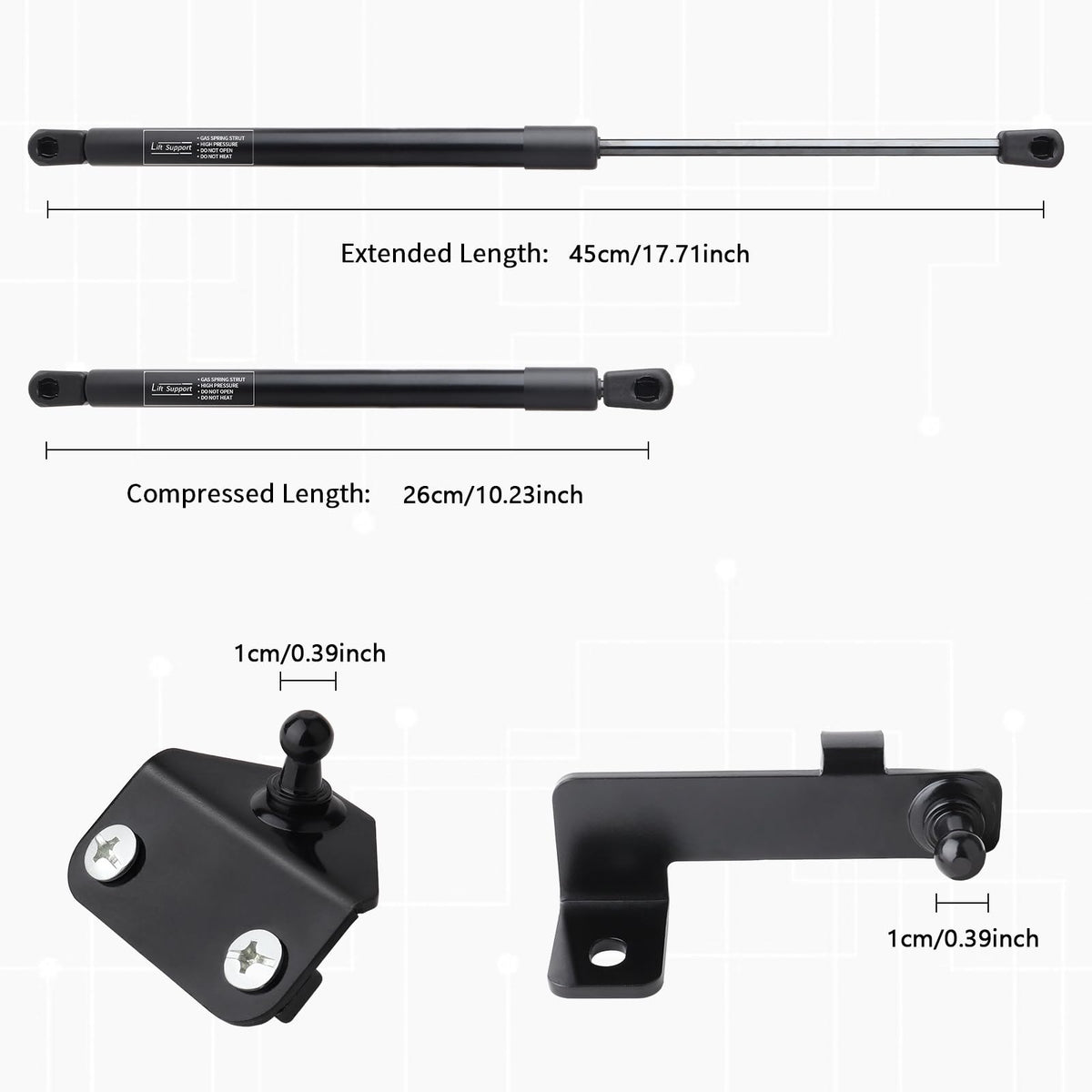 HXSKJMX compressed and extended strut comparison showing correct lengths