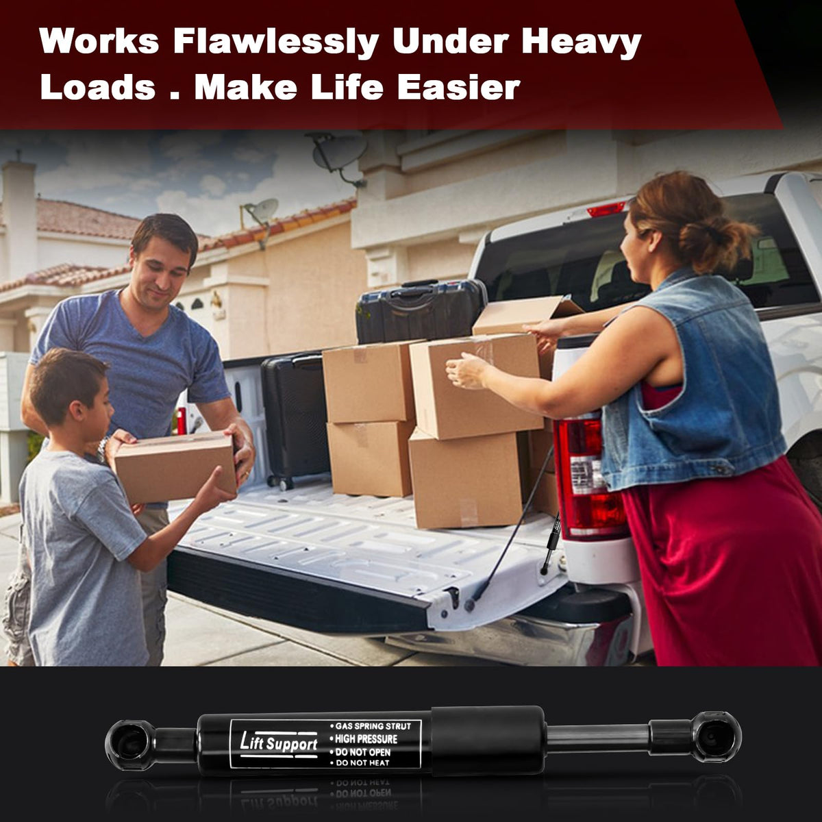 HXSKJMX tailgate assist on truck at job site showing safer cargo handling benefit