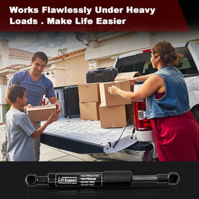 HXSKJMX tailgate assist on truck at job site showing safer cargo handling benefit