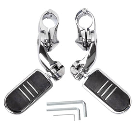 HY-SPEED chrome highway pegs front view showing polished finish and mounting clamp benefits grip