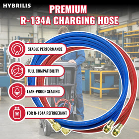 Hybrilis hoses laid next to ruler to show 10-foot length and scale for easy shop routing