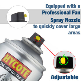 Hycote nozzle closeup highlighting adjustable fan spray for wider even coverage