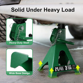 HYDRAULIC PRO jack stands in use under a car providing hands-free support