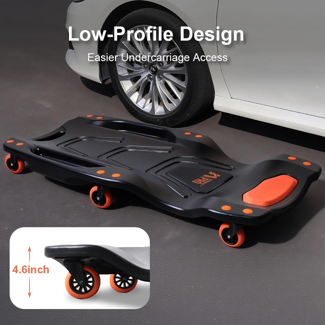 HYDRAULIC PRO sliding under a sedan to demonstrate low-profile fit and clearance advantage