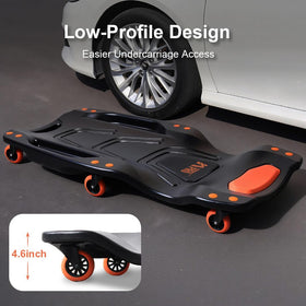 HYDRAULIC PRO sliding under a sedan to demonstrate low-profile fit and clearance advantage