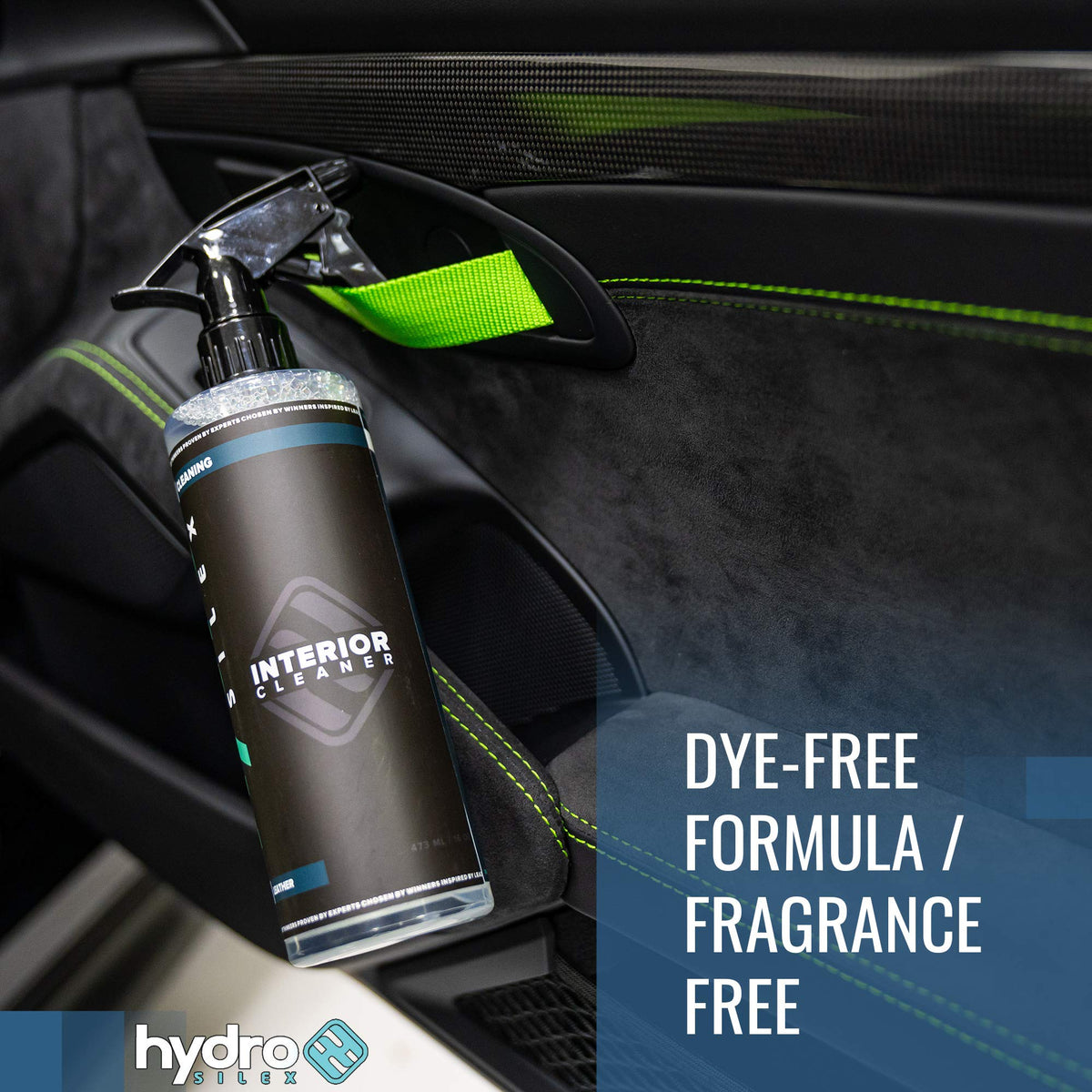 HydroSilex 16oz bottle in trunk next to detailing tools for portable convenience