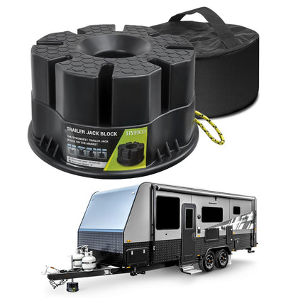 Hyfico front view of packaged jack block showing compact design and portability