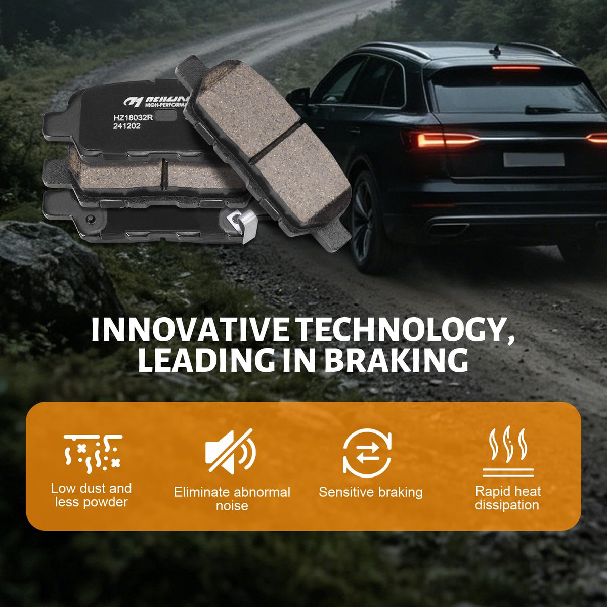 HYFTJYZ-equipped car driving quietly illustrating reduced brake noise