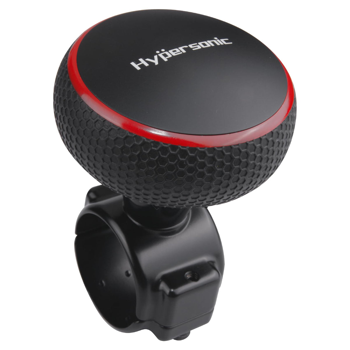 Hypersonic front view of large steering knob showing durable finish and ergonomic ball benefit