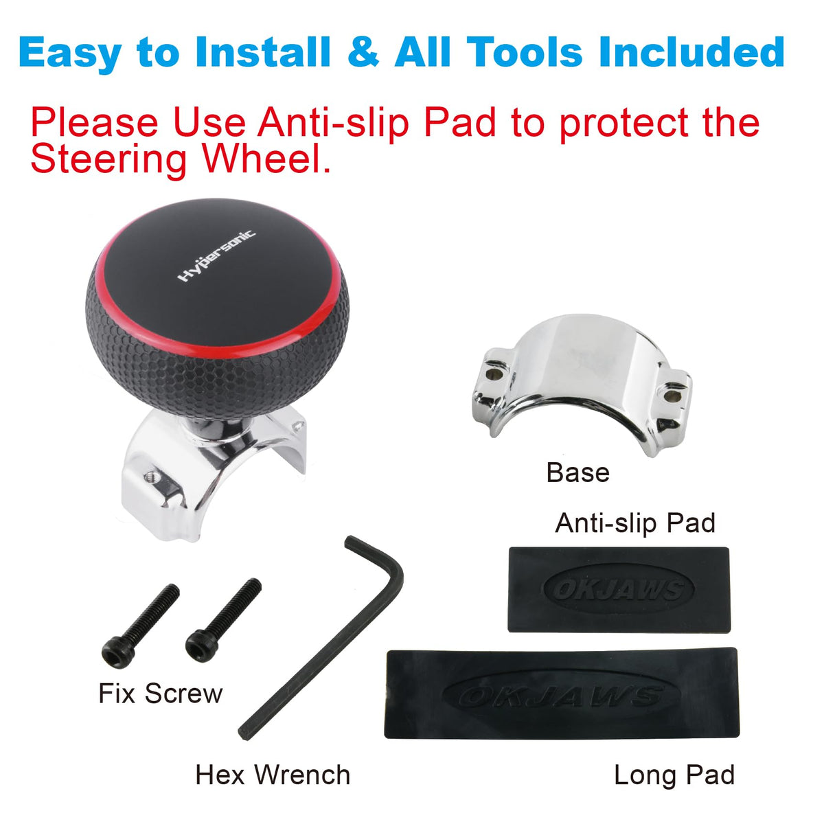 Hypersonic product packaging with rubber strip showing included adapter for smaller wheels benefit