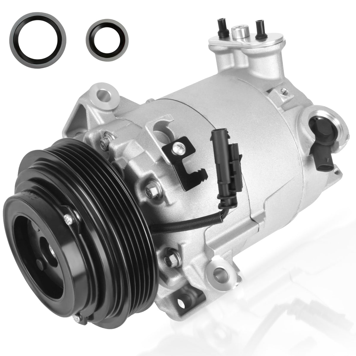 HYR front view of AC compressor showing full assembly and ready-to-install benefit