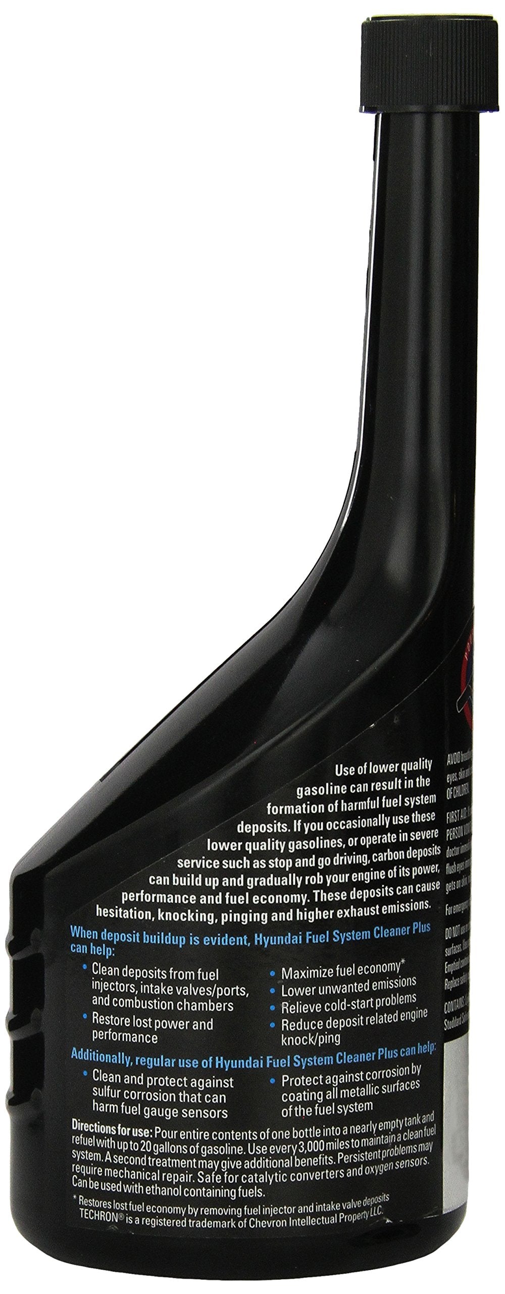 HYUNDAI fluid being poured into a car fuel filler to treat a tank and restore injector performance