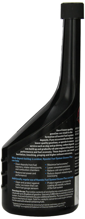 HYUNDAI fluid being poured into a car fuel filler to treat a tank and restore injector performance