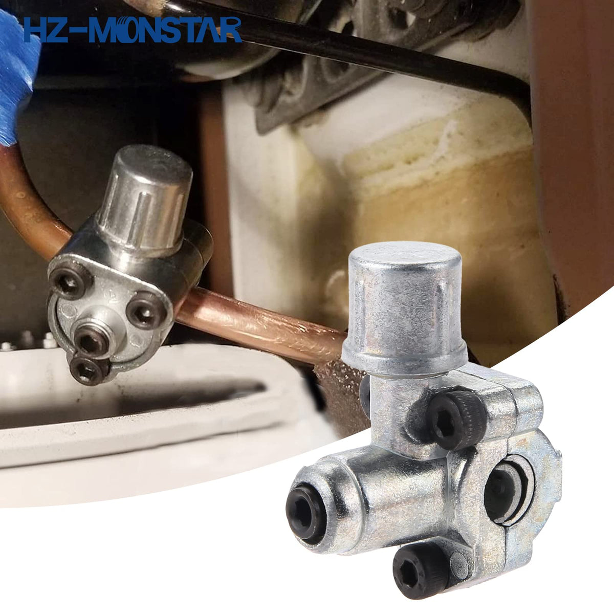 HZ-MONSTAR piercing valve installed on refrigeration tube illustrating quick on-system connection