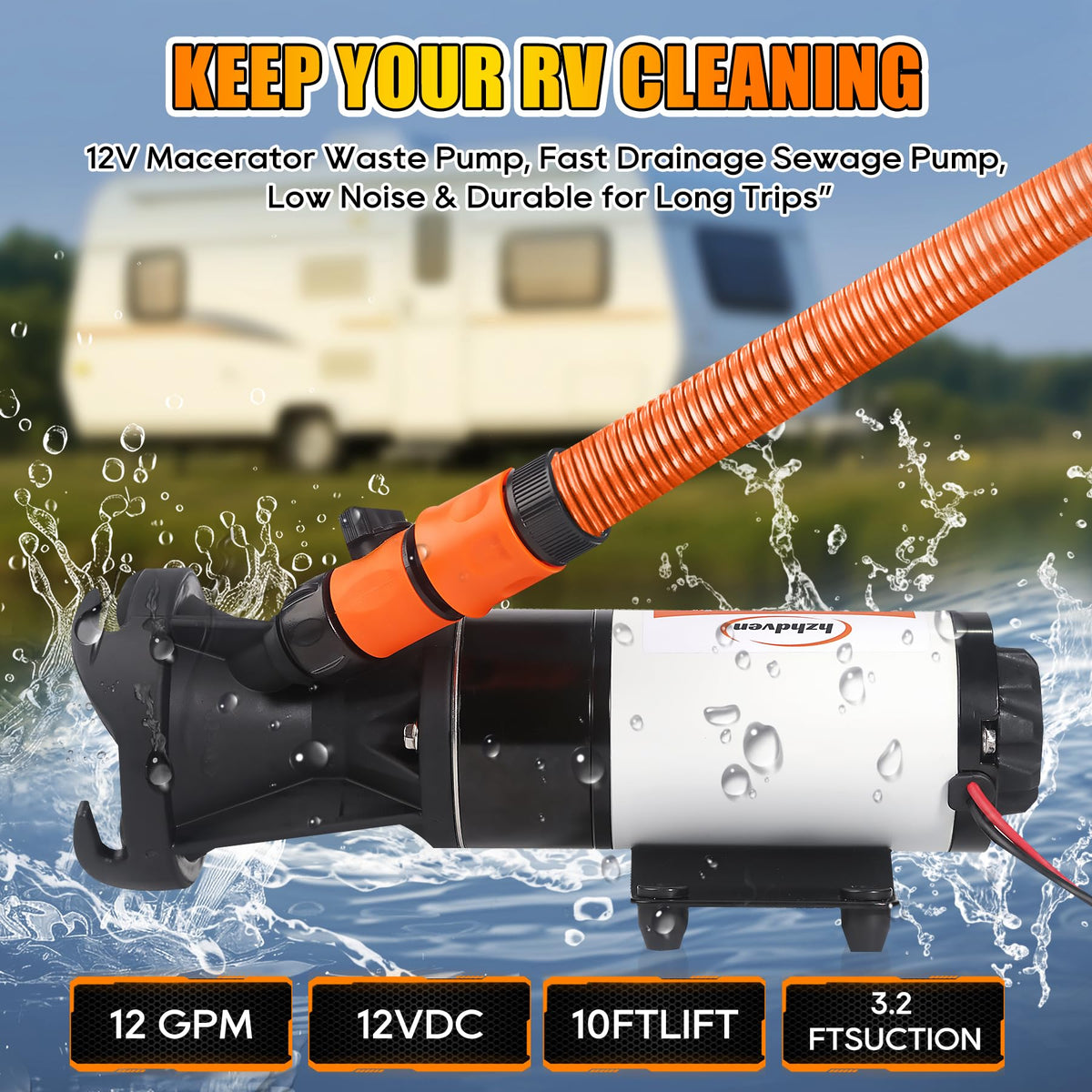 hzhdven pump connected to RV tank illustrating rapid waste evacuation