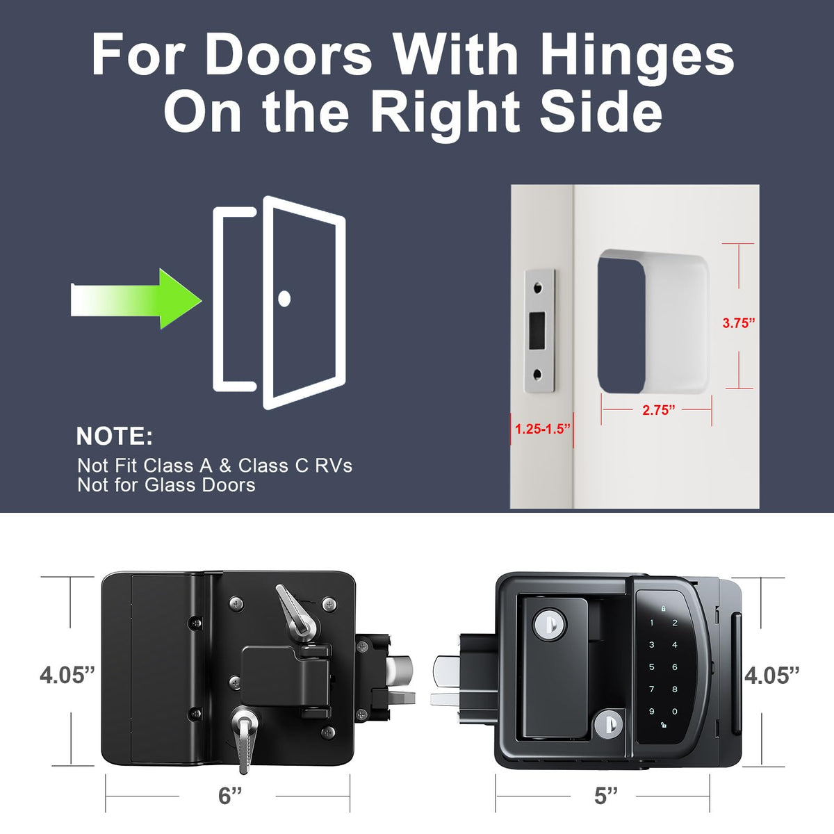 HZRVTECH LED touchscreen keypad close-up highlighting easy keyless access