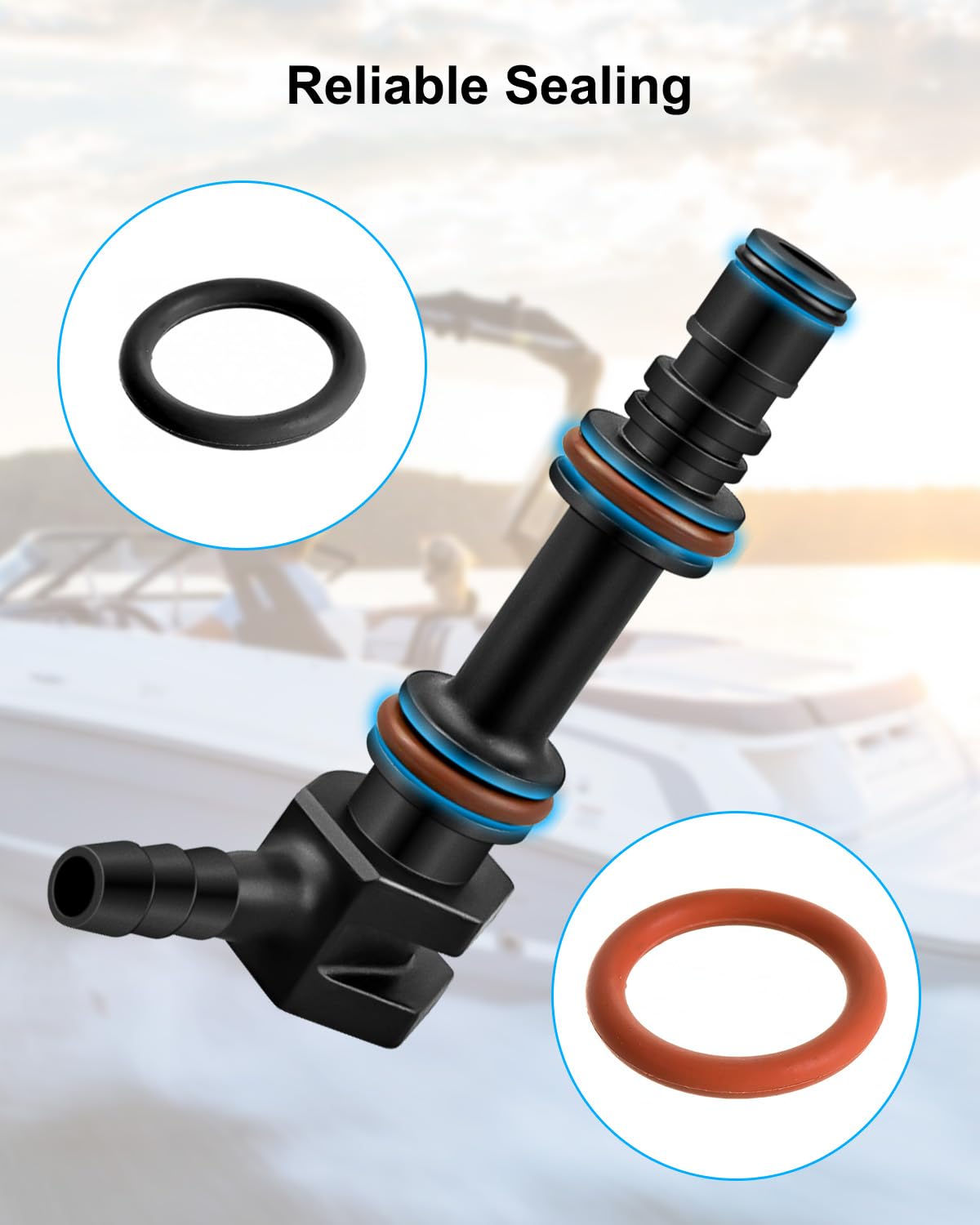 HZSIFU connector installed on a MerCruiser stern drive demonstrating leak-free connection