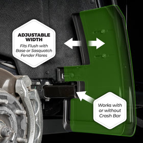 IAG Trail Shield front right flap mounted to fender with adjustable fit
