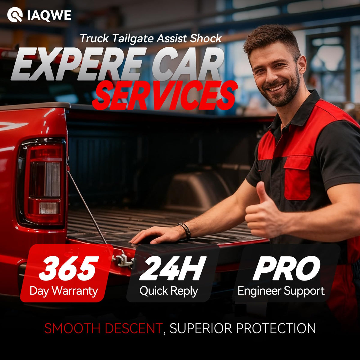 IAQWE shock next to ruler illustrating compact size and correct fitment