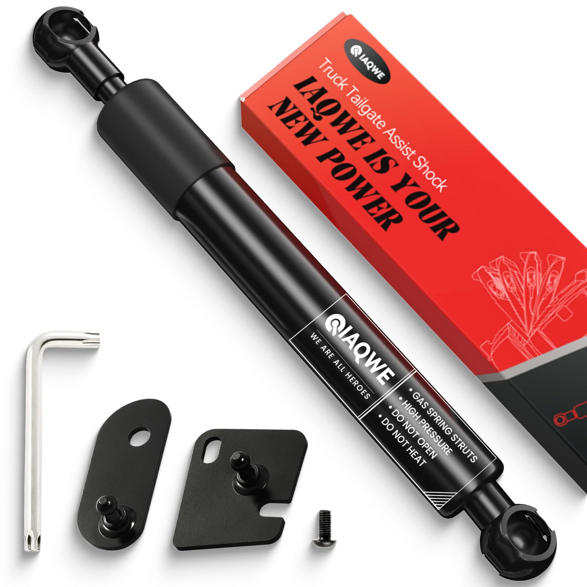 IAQWE front packaging showing complete tailgate assist kit and benefit of easy install