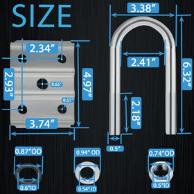 iBroPrat U-bolt close-up showing threaded length and durable galvanized finish benefit