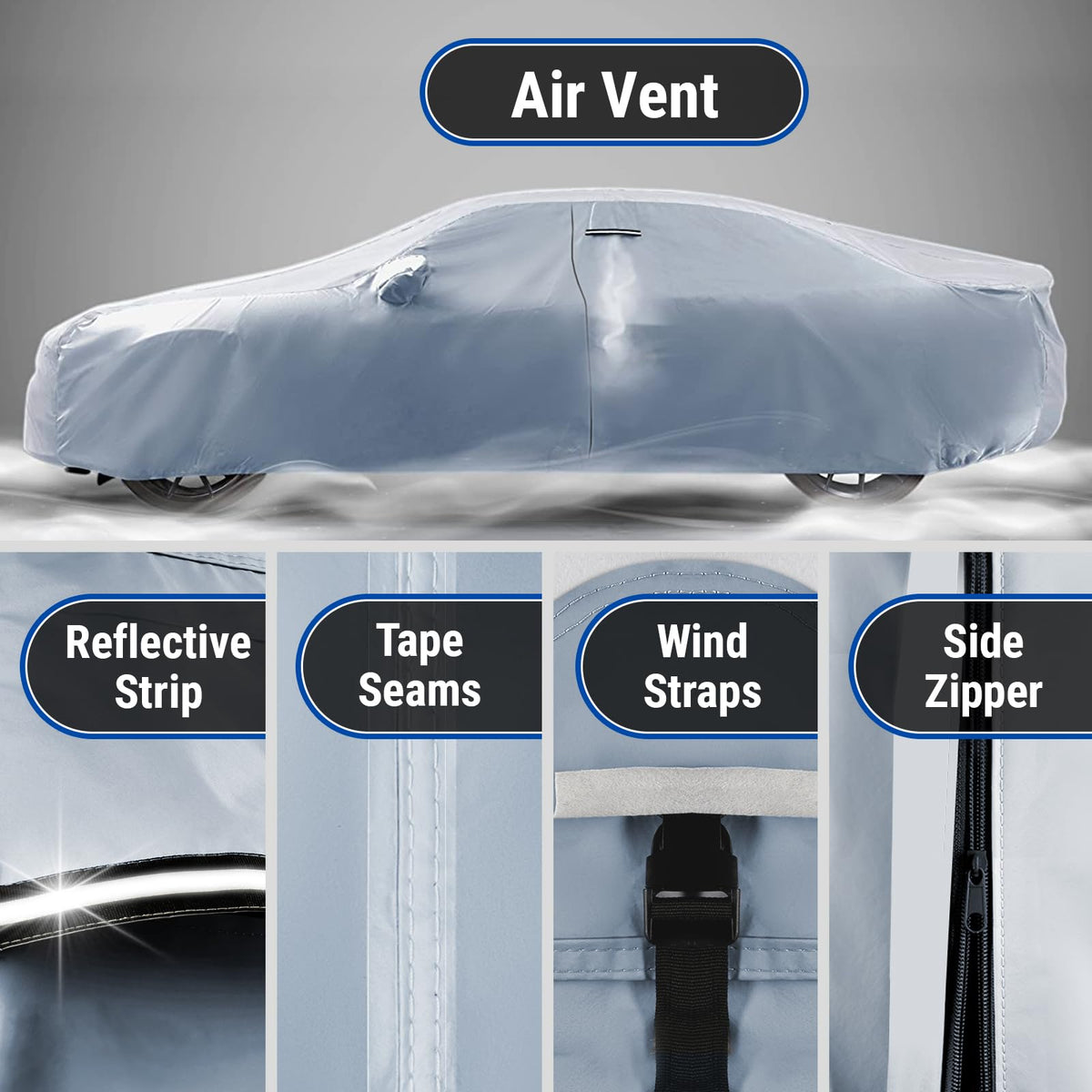 iCarCover heavy-duty wind straps and grommet ready for secure fastening