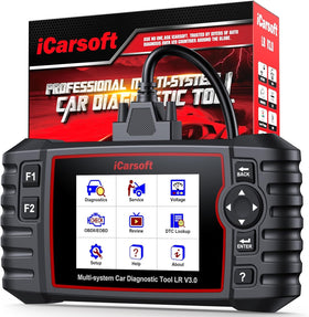 iCarsoft LR V3.0 front view showing screen and buttons, clear diagnostics at a glance