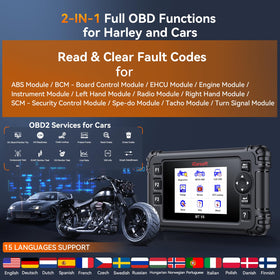 iCarsoft MT V6 plugged into a Harley diagnostic port showing real-world use benefit