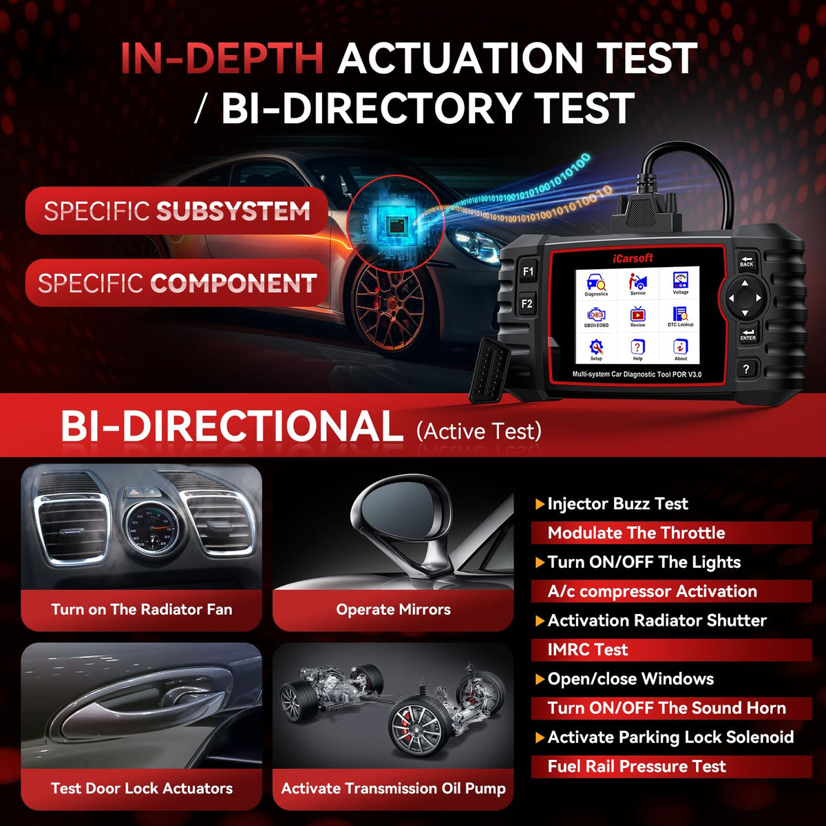 iCarsoft POR V3.0 connected to vehicle OBD port demonstrating reliable link benefit