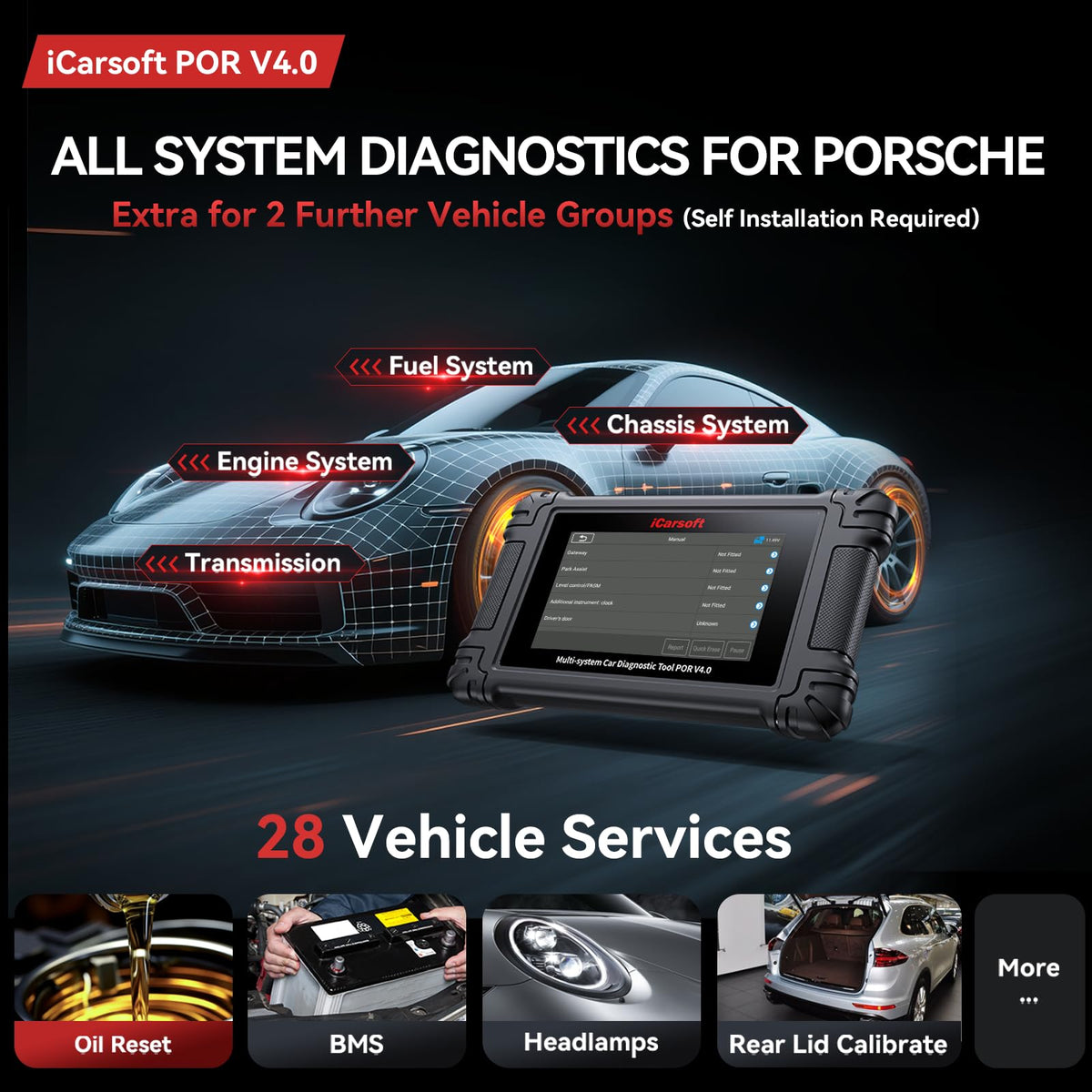iCarsoft POR V4.0 touchscreen displaying live engine data for faster troubleshooting