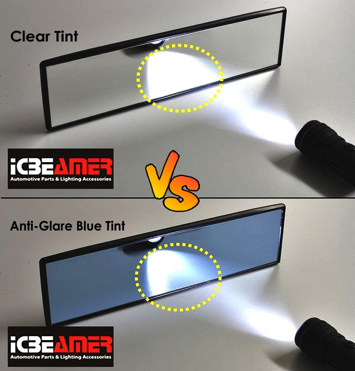 ICBEAMER nighttime comparison showing reduced headlight glare for comfort