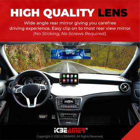 ICBEAMER side profile showing rubber clips that secure mirror without tools