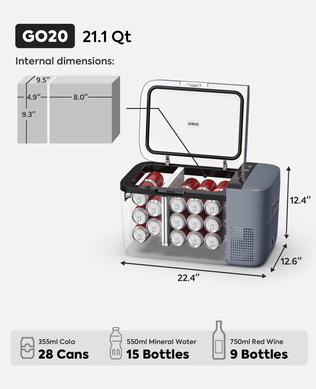 ICECO GO20 control panel close-up with digital display for precise temperature control