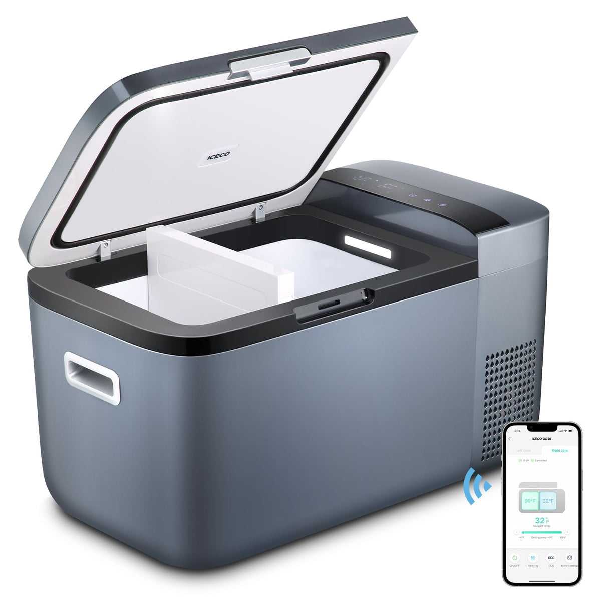 ICECO GO20 front view showing compact design and sturdy handle benefit portability