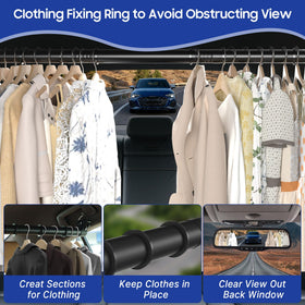 IceFun hanger bar installed in SUV showing organized clothes while traveling
