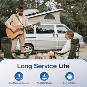 ICEPURE used at a campsite with kettle and cups showing fresh water for outdoor living