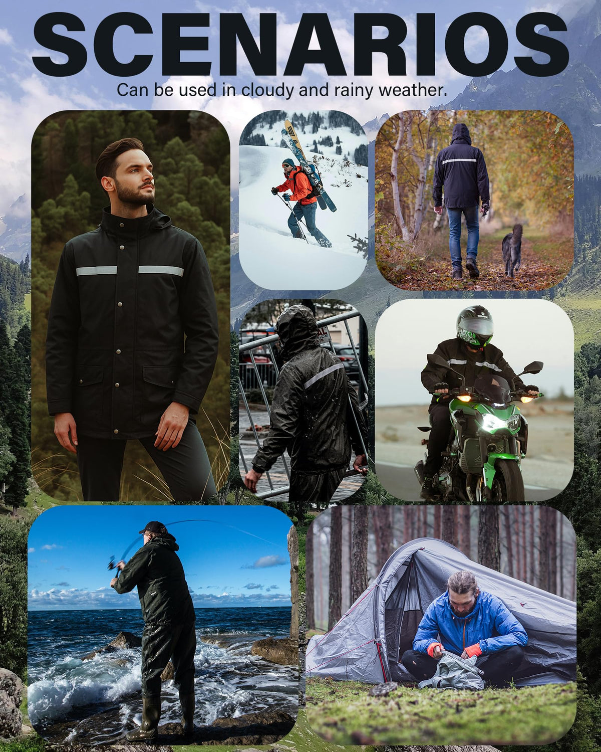 iCreek raincoat worn by cyclist illustrating mobility and rain protection