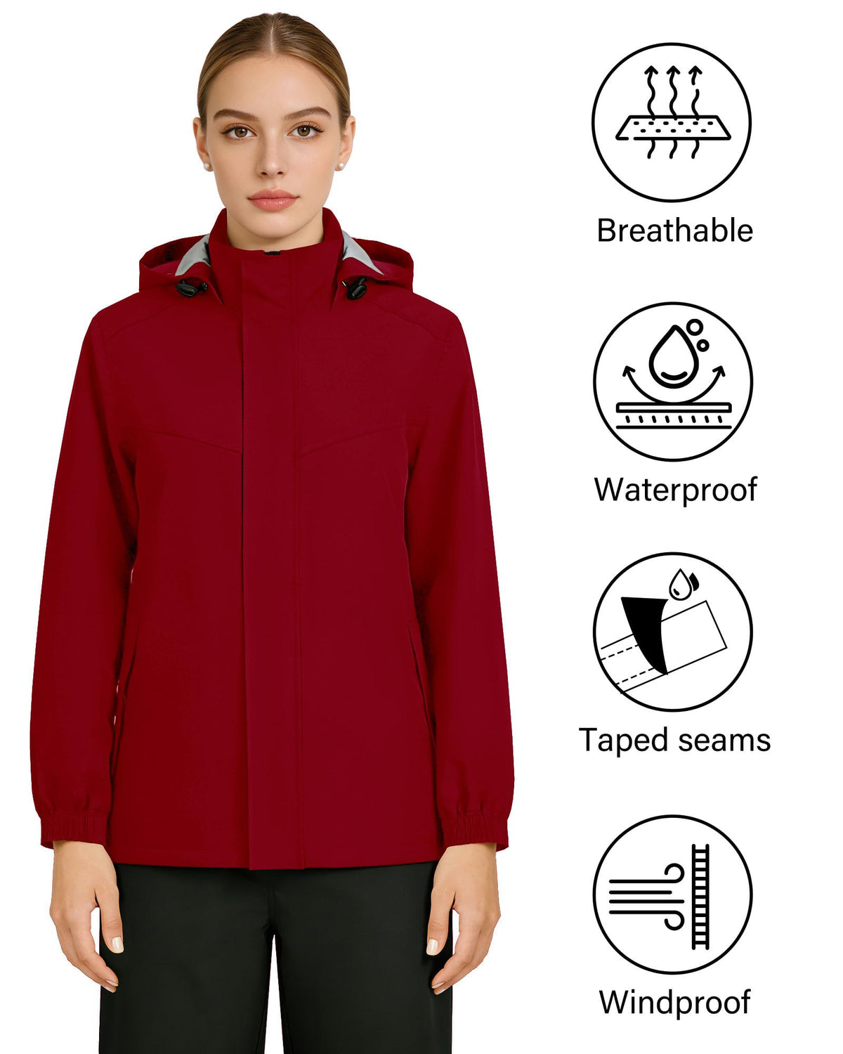 iCreek stow-away hood detail with drawcord demonstrating adjustable storm protection
