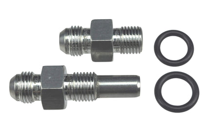 ICT Billet front and rear adapters showing ports and -6AN connection, durable fitting