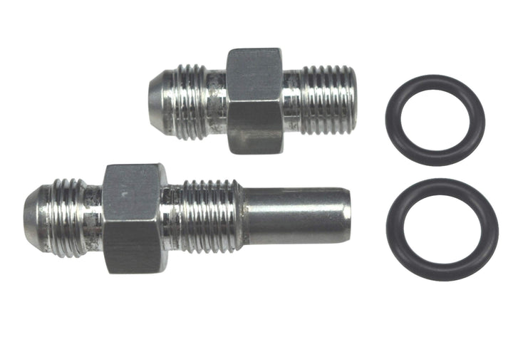 ICT Billet front and rear adapters showing ports and -6AN connection, durable fitting