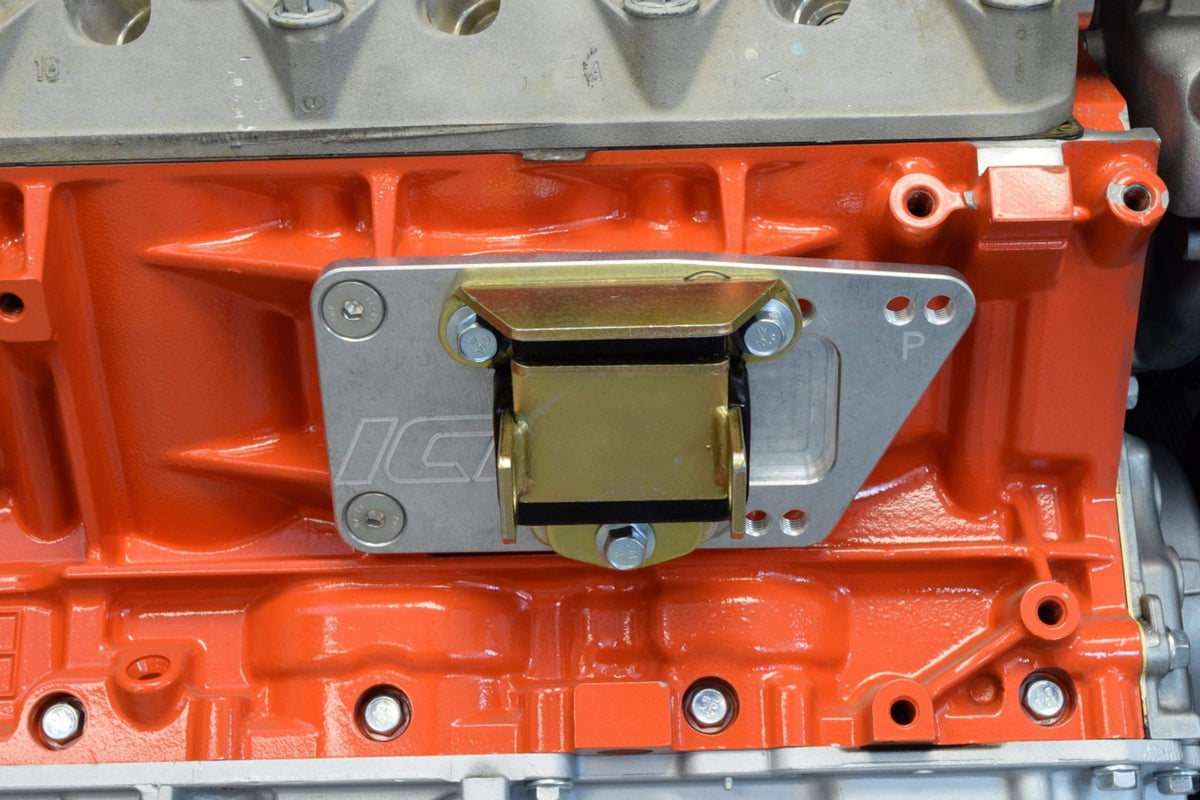 ICT Billet plate installed in engine bay demonstrating correct LS to SBC placement