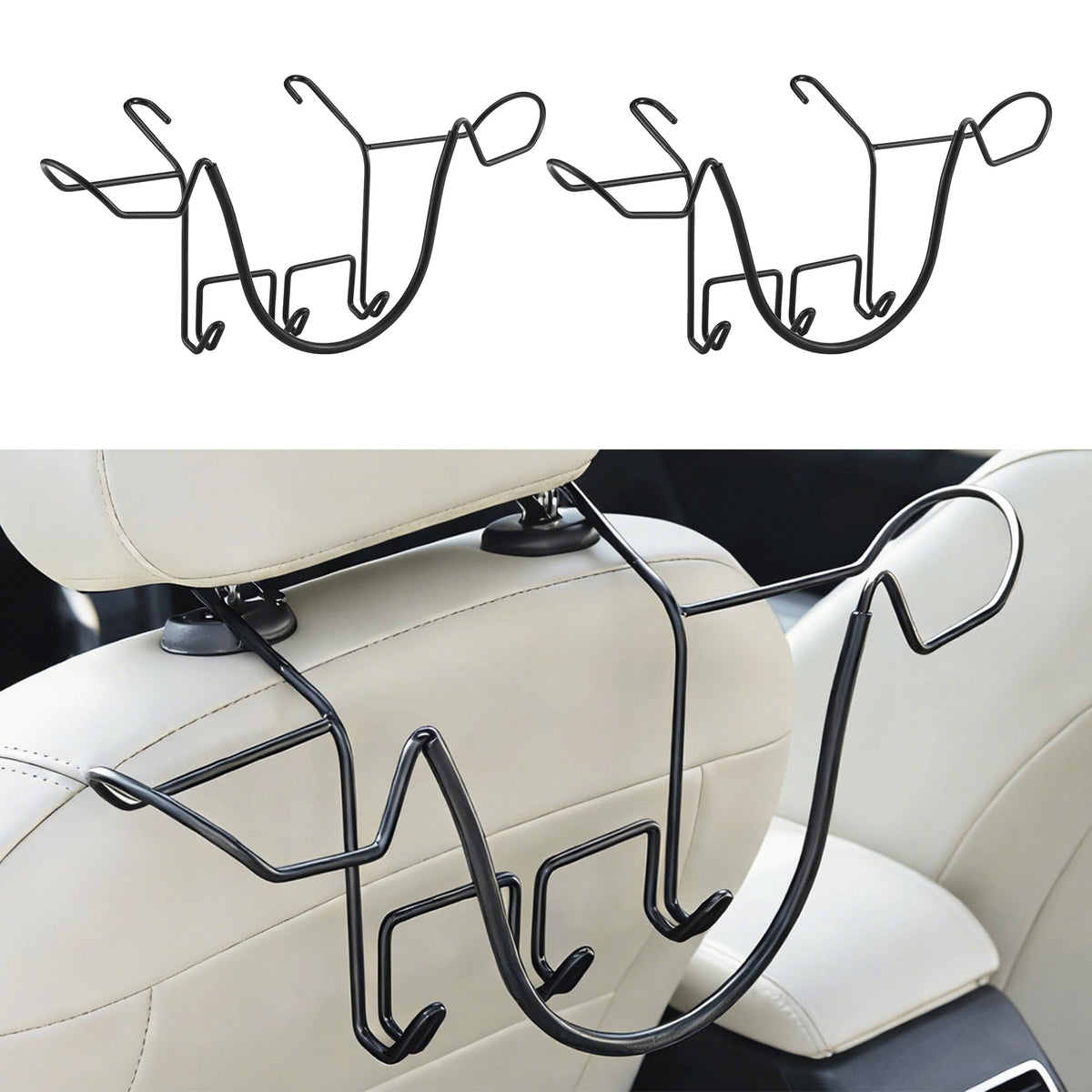 Idefair front view on headrest showing stable hat mounting and neat storage