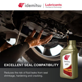 Idemitsu bottle placed in garage illustrating practical use and mechanic-ready packaging