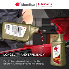 Idemitsu transmission fluid color and texture close-up indicating clarity and contamination-free fluid