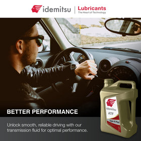 Idemitsu ATF on workbench in garage conveying reliable professional performance