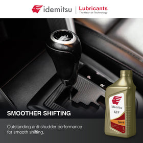 Detail of Idemitsu ATF pour spout demonstrating spill-free pouring and service convenience