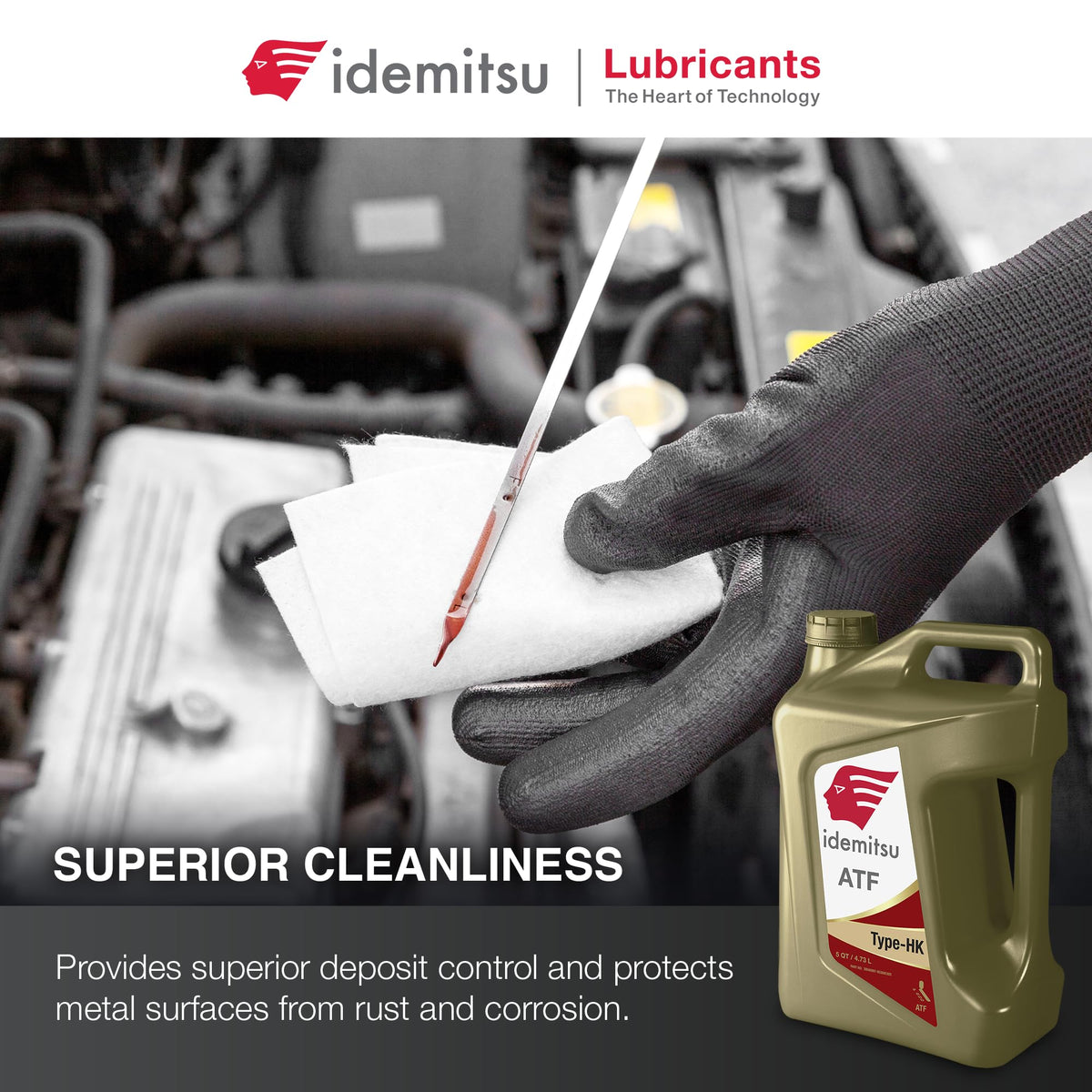 Idemitsu ATF Type HK pouring into funnel during transmission service for smooth shifts