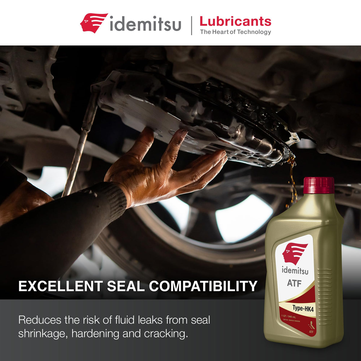 Texture shot of Idemitsu ATF Type HK4 fluid showing clean, smooth sheen for consistent performance